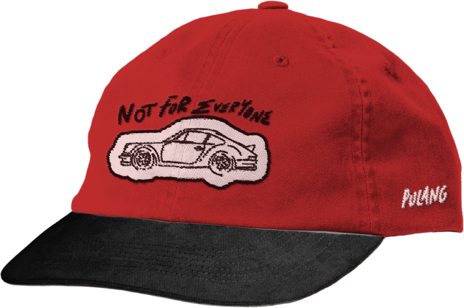 Not For Everyone cap: red with black brim, embroidered 911 sketch and 'Not for everyone'