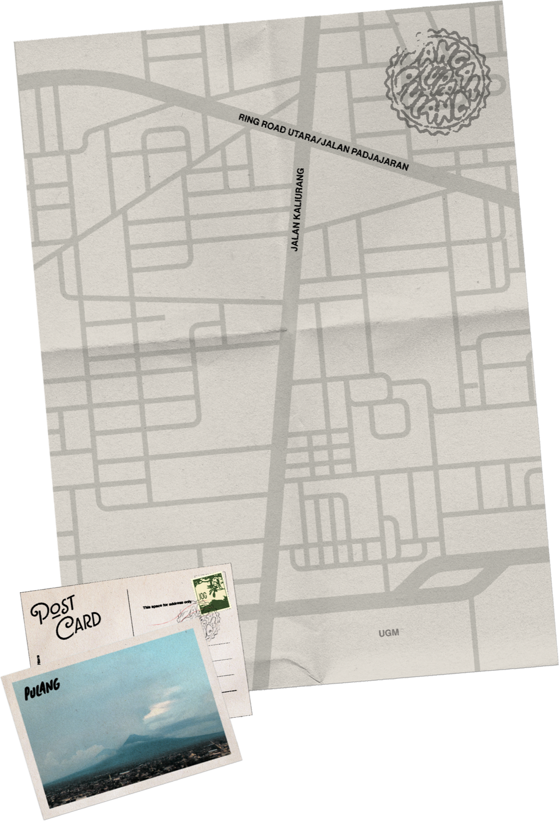 Hand-drawn paper map of the streets around PULANG ke UTTARA